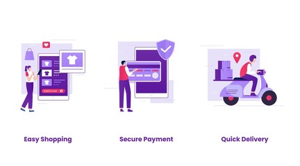 Flat design e-commerce illustration set. Illustrations for websites, landing pages, mobile applications, posters and banners.
