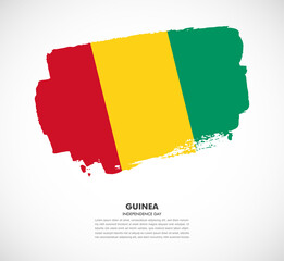 Hand drawn brush flag of Guinea on white background. Independence day of Guinea brush illustration