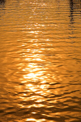 Abstract golden reflection on water sunset
