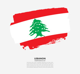 Hand drawn brush flag of Lebanon on white background. Independence day of Lebanon brush illustration