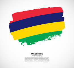 Obraz premium Hand drawn brush flag of Mauritius on white background. Independence day of Mauritius brush illustration