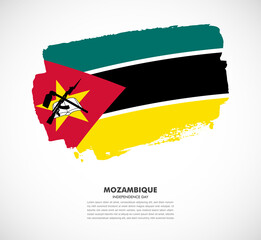Hand drawn brush flag of Mozambique on white background. Independence day of Mozambique brush illustration