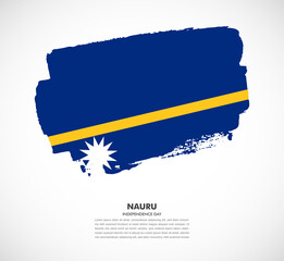 Hand drawn brush flag of Nauru on white background. Independence day of Nauru brush illustration