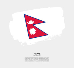 Hand drawn brush flag of Nepal on white background. Republic day of Nepal brush illustration