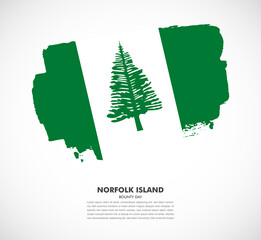 Hand drawn brush flag of Norfolk Island on white background. Bounty day of Norfolk Island brush illustration