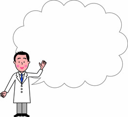 説明するお医者さんとフキダシコピースペース