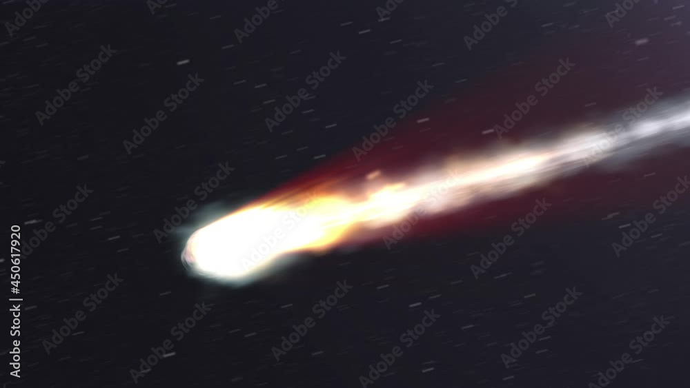 Wall mural fast blazing asteroid meteor flying in space, realistic vision meteor burning on fire in outer space