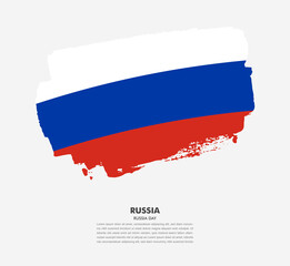 Hand drawn brush flag of Russia on white background. National day of Russia brush illustration