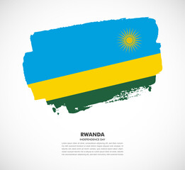 Hand drawn brush flag of Rwanda on white background. Independence day of Rwanda brush illustration