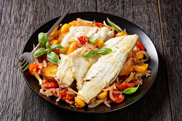Acqua Pazza, italian poached fish, top view