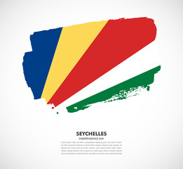 Hand drawn brush flag of Seychelles on white background. Independence day of Seychelles brush illustration