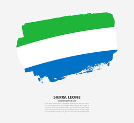 Hand drawn brush flag of Sierra Leone on white background. Independence day of Sierra Leone brush illustration