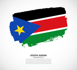 Hand drawn brush flag of South Sudan on white background. Independence day of South Sudan brush illustration