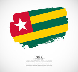 Hand drawn brush flag of Togo on white background. Independence day of Togo brush illustration