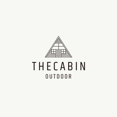 Cabin or cottage line art logo icon design template flat vector illustration