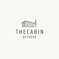 Cabin or cottage line art logo icon design template flat vector illustration