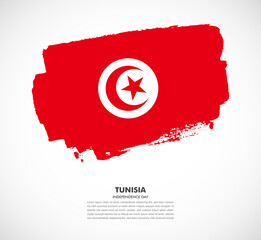 Hand drawn brush flag of Tunisia on white background. Independence day of Tunisia brush illustration