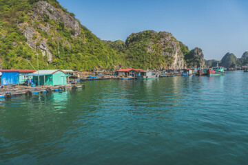 Floating Fishing Village In The Ha Long Bay. Cat Ba Island, Vietnam Asia