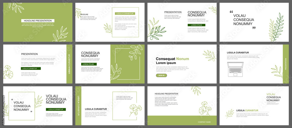 Wall mural presentation and slide layout background. design green leaves template. use for business keynote, pr