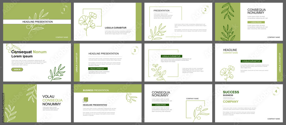 Canvas Prints presentation and slide layout background. design green leaves template. use for business keynote, pr