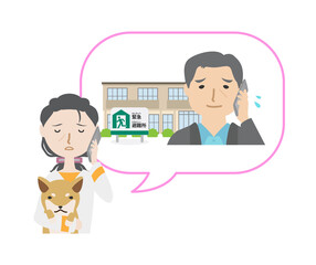避難所にペット同行を問い合わせて断られている女性
