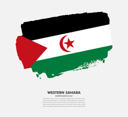 Hand drawn brush flag of Western Sahara on white background. Independence day of Western Sahara brush illustration