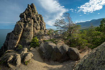 Small Bell Tower rock on the shore of Lake Baikal