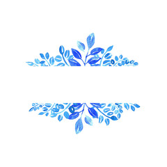Fototapeta na wymiar Frame with watercolor blue leaf