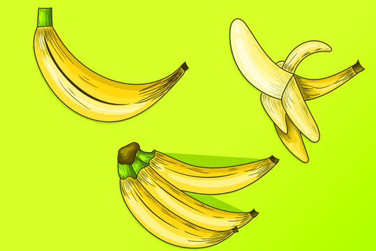 Set of banana illustration with cartoon style for graphic element resources