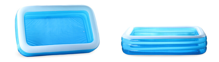 Inflatable paddling pool blue, without water empty. pool kiddy isolate.