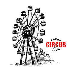 Hand drawn vintage circus banner. Sketch retro vector illustration