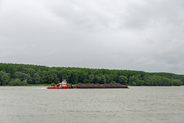 barge on danube, near braila, romania