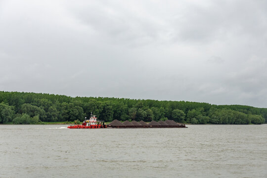 barge on danube, near braila, romania