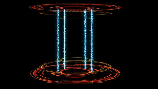 digital laboratory capsule with blue thunder bolt energy on the black screen