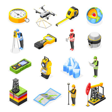 Geodesy Isometric Icons Collection