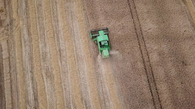 Une moissonneuse dans un champ de bl&eacute;s pendant la r&eacute;colte 