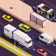 Electric Trucks Isometric Composition