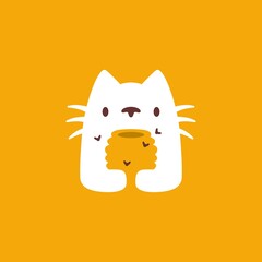 cat hive honey bee negative space logo vector icon illustration