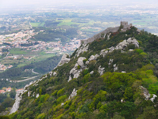 Fototapeta na wymiar Hill Top Moorish fortress stone steps heritage site Sintra Portugal