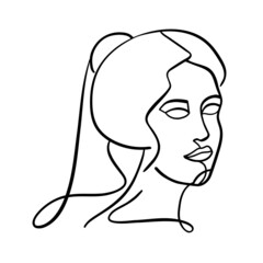 Woman sketch, portrait of girl face and modern one line style