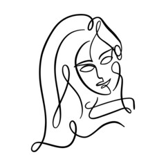 One line portrait of a young girl with long hair