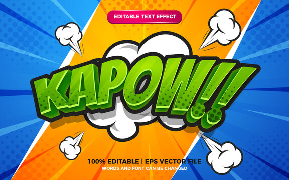 kapow comic cartoon text effect on halftone comic background