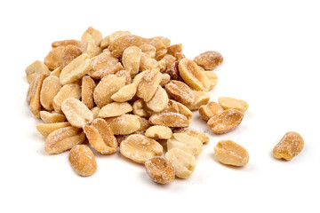 Salted peanuts, isolated on white background.