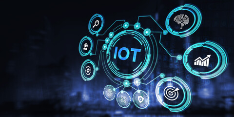 Internet of things - IOT concept. Businessman offer IOT products and solutions.