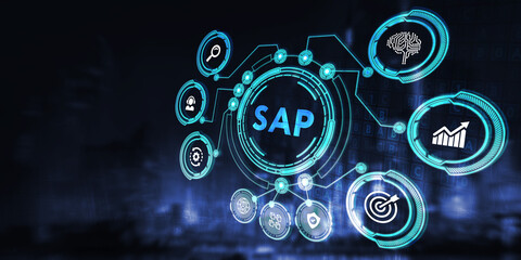 SAP System Software Automation concept on virtual screen data center. Business, modern technology, internet and networking concept