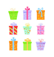Vector set gift different boxes in flat style.