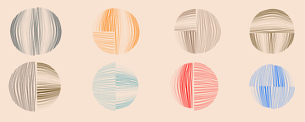 Trendy design elements  . Contemporary abstract vector striped geometric background pattern .Hand drawn wavy lines round shapes .