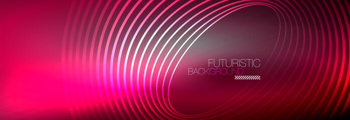 Dark abstract background with glowing neon circles. Trendy layout template for business or technology presentation, internet poster or web brochure cover, wallpaper