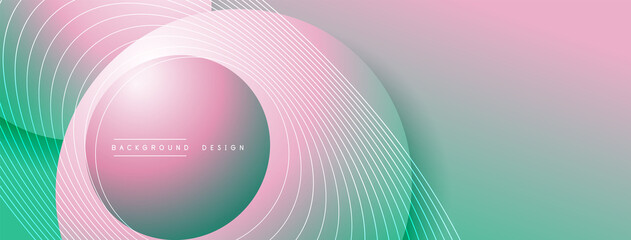 Naklejka na ściany i meble Gradient circles with shadows. Vector techno abstract background. Modern overlapping forms wallpaper background, design template