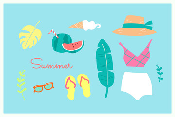 Naklejka premium Cute fun summer collection vector
